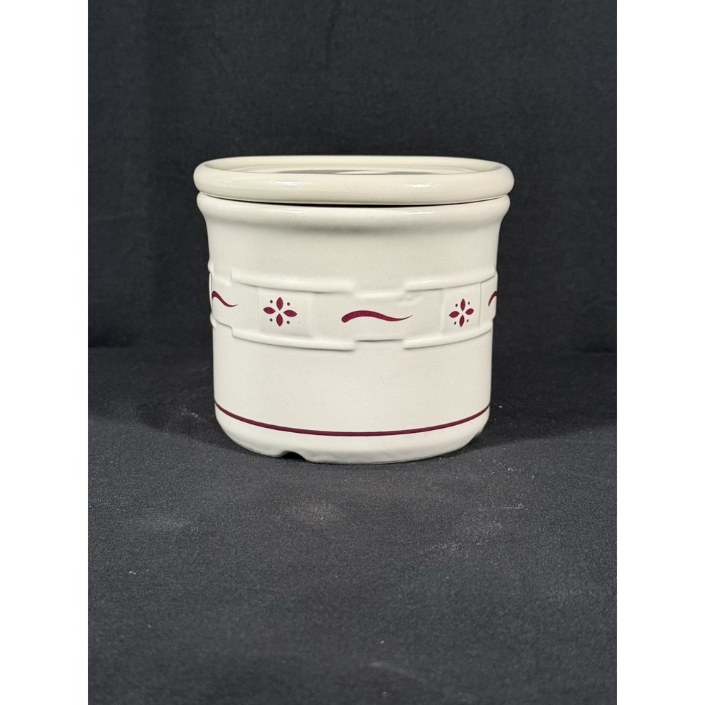 Longaberger Pottery Woven Traditions Heritage Red 1 Pint Salt Crock W/ Lid